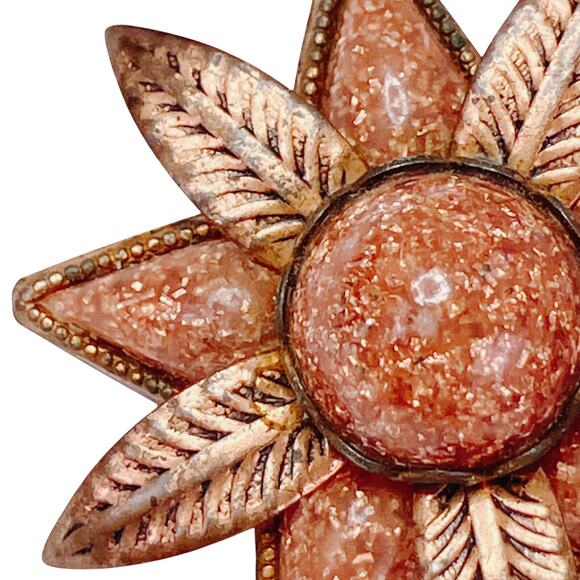 VTG 50s Mid Century Earrings Confetti Lucite Starburst Clip On Copper Finish - Picture 6 of 11